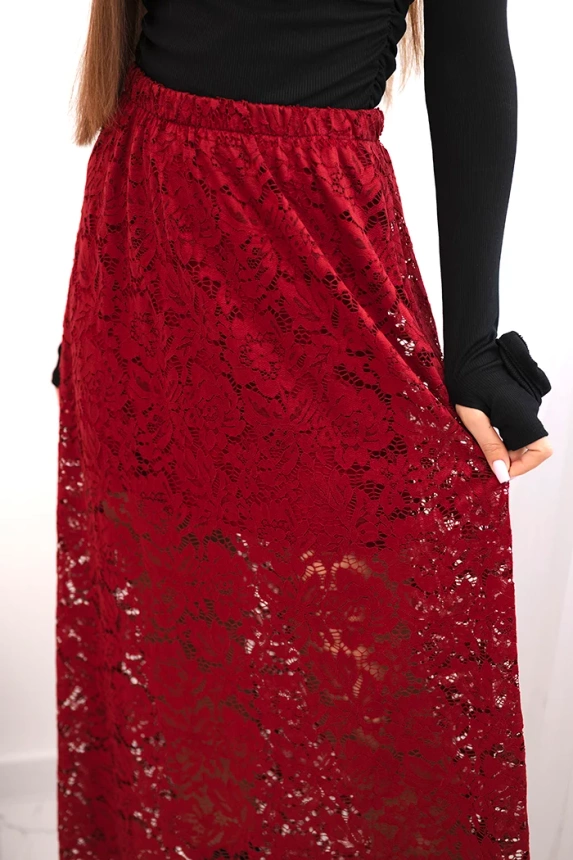 Spódnica damska z koronką i podszewką bordowa