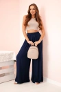 Weite Damenhose aus Viskose mit elastischem Bund marineblau
