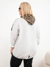 Plus Size women's viscose hoodie with leopard print inserts gray