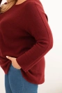Plus size women's sweater with a boat neckline burgundy
