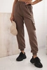 Women's cotton cargo pants with pockets and a chain mocha
