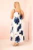 Women's dress with straps, ruffle, and floral print denim