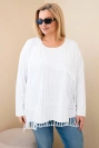 Dámská bavlněná blůza Plus Size s třásněmi bílá