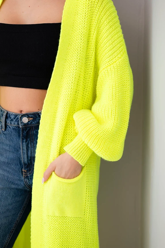 Sweter długi kardigan żółty neon