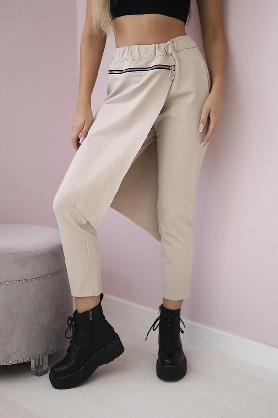 Punto Milano Winter trousers with a decorative zipper dark beige