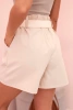 Women's high-waisted shorts with a belt beige