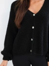 Women's wool cardigan buttoned with V-neck black