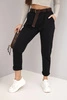 Women's cotton pants with a belt and rolled-up cuffs black