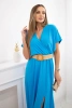 Long dress with a decorative belt turquoise