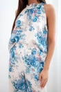 Dámský komplet s halenkou a širokými kalhotami s květinovým vzorem džínový