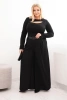 Damenhose Plus Size mit weitem Bein und Gürtel schwarz