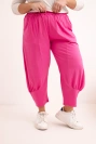 Dámské kalhoty Plus Size s nízkým sedem a gumou v pase růžové