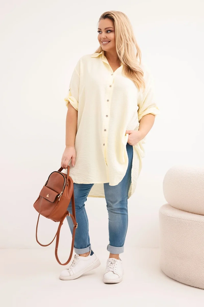 Women's Plus Size viscose shirt with a longer back yellow
