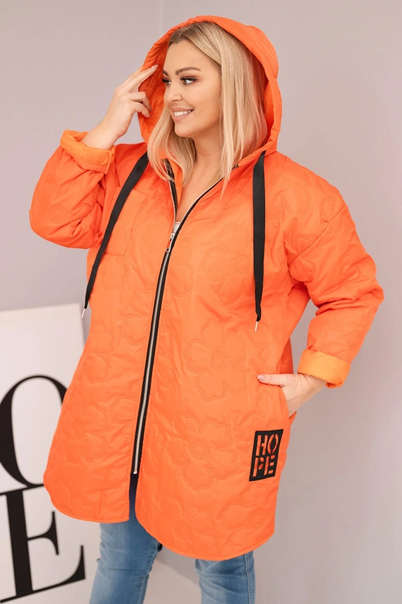 Dámská bunda Plus Size prošívaná s kapucí a nápisem HOPE oranžová