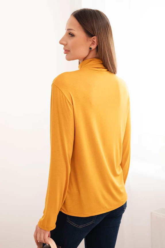Women's viscose blouse with a turtleneck and long sleeves mustard