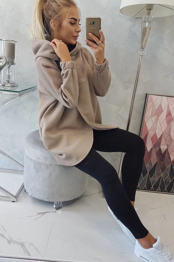 Sweatshirt with short zipper dark beige