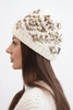 Women's winter hat with colorful patterns and a thick ribbed band K353 ecru+brown mélange
