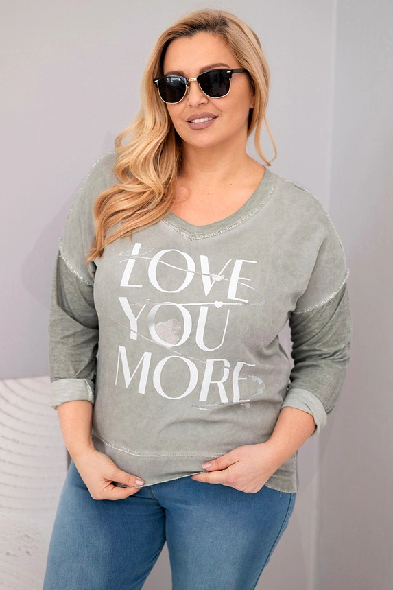 Dámská blůza Plus Size s nápisem Love You More khaki