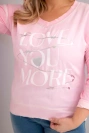 Moteriška bluzonė Plus Size su užrašu Love You More šviesiai rožinė