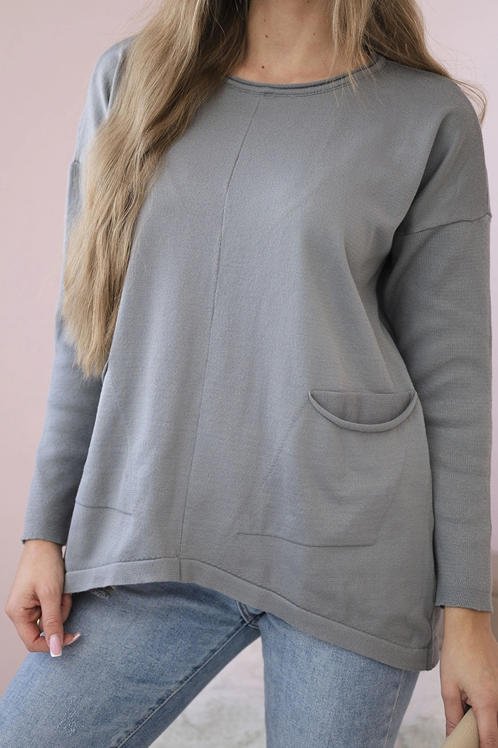 Sweater with front pockets grey