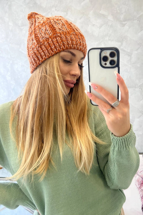 Melisa vilnonė kepurė K241 orange+grey