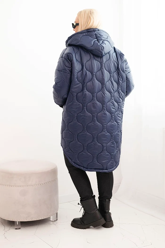 Damen Winterjacke Plus Size gesteppte mit Kapuze blau