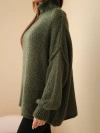 Women's oversized sweater with wool blend, turtleneck, and wide sleeves khaki
