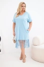 Dámské bavlněné šaty s výstřihem do V a s třásněmi Plus Size modrá