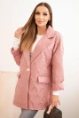 Dámská bunda Plus Size prošívaná s límcem a knoflíkem tmavě růžová