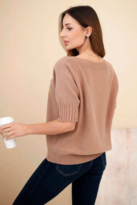 Women's viscose short-sleeve sweater camel