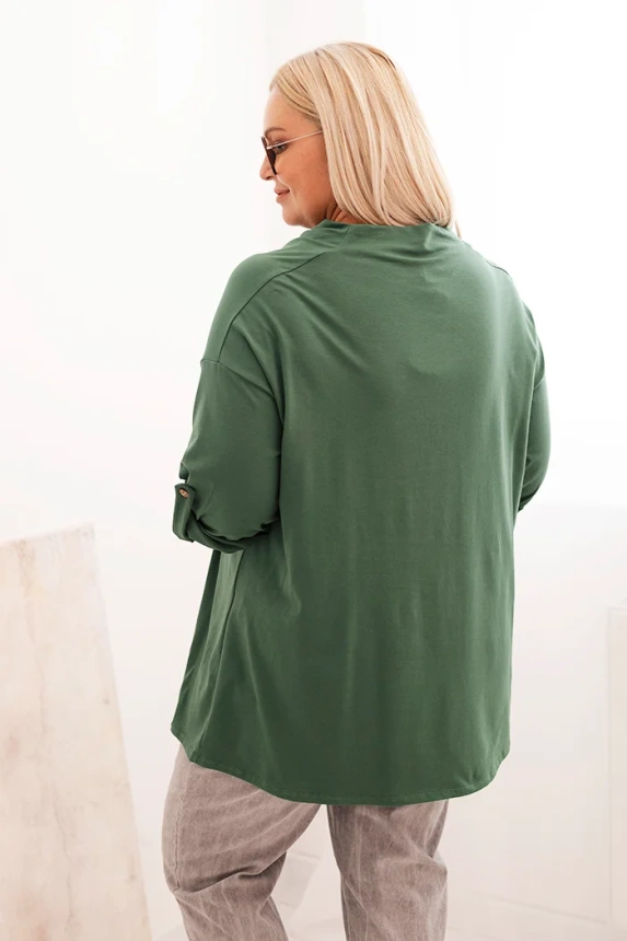 Dámska blúzka Plus Size z bavlnou vo voľnom strihu s vodným výstrihom tmavozelená