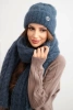 Damen Set Mütze und Schal mit Rippmuster und Dekoration jeansblau