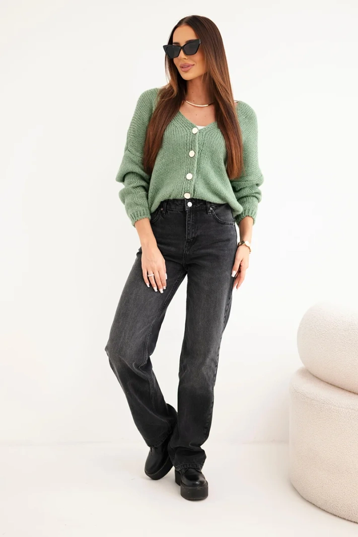 Women's V-neck cardigan with buttons dark mint