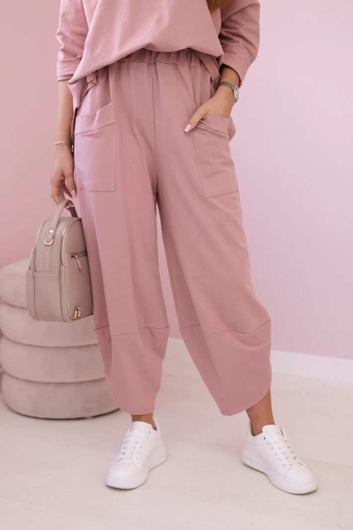 Cotton sweatshirt pants set dark pink