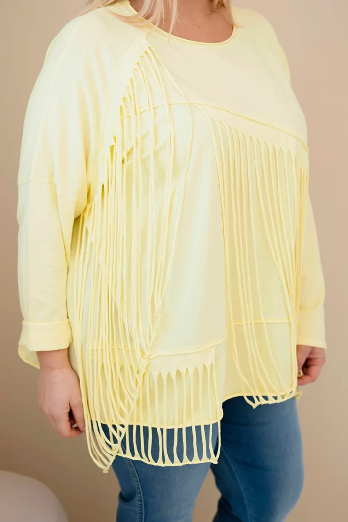 Dámská bavlněná blůza Plus Size s třásněmi žlutá