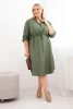 Plus Size women's viscose dress with buttons and waist tie khaki