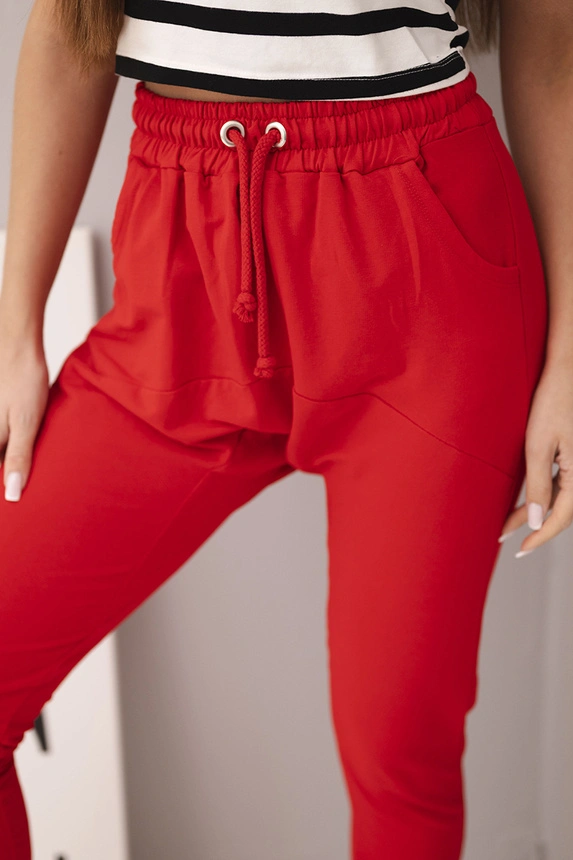 Damen Sweatpants mit elastischem Bund und Kordelzug rot
