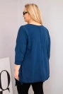 Dámska bavlnená blúzka Plus Size s asymetrickým spodkom a výrezmi modrá