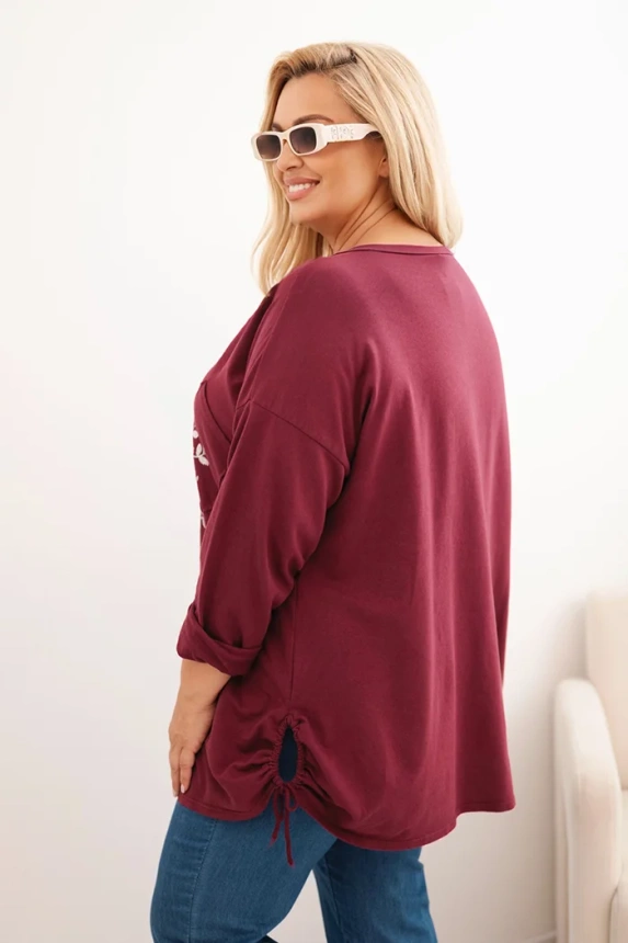 Damenbluse Plus Size aus Baumwolle mit Baumdruck bordeaux