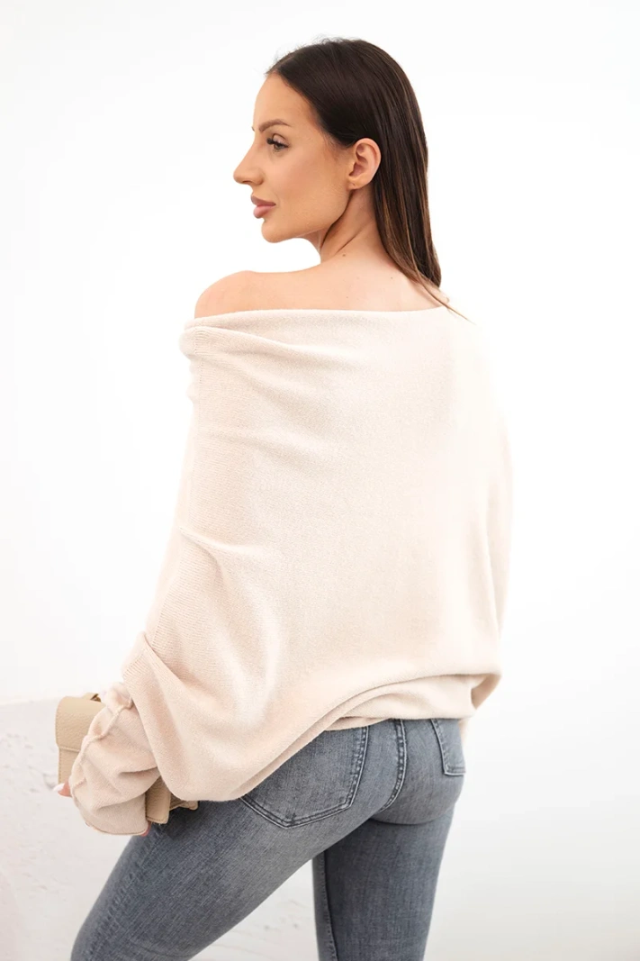 Women's asymmetrical batwing viscose sweater beige