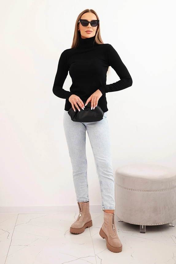 Women's viscose sweater with a turtleneck and long sleeves black