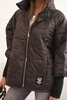Women's quilted jacket with a short cut and a stand-up collar brown