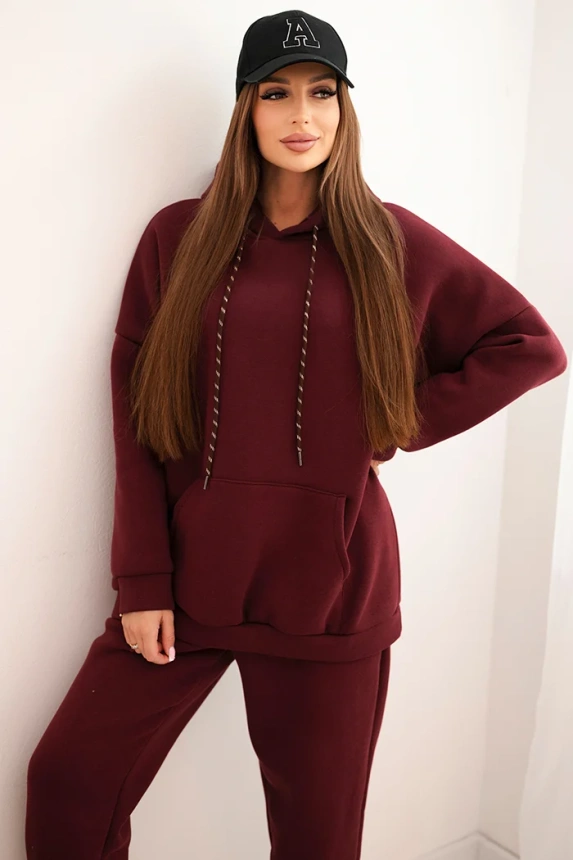 Women's warm cotton tracksuit with a hood burgundy