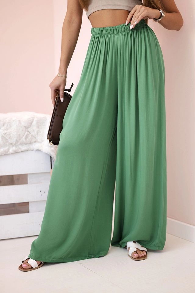 Spodnie damskie wiskozowe szerokie z gumką w pasie zielone