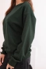 Women's basic cotton looped sweatshirt with a round neckline dark green
