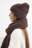 Women's set hat and long scarf made of soft yarn brown