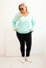 Bluzka damska Plus Size z dekoltem V i długim rękawem miętowa