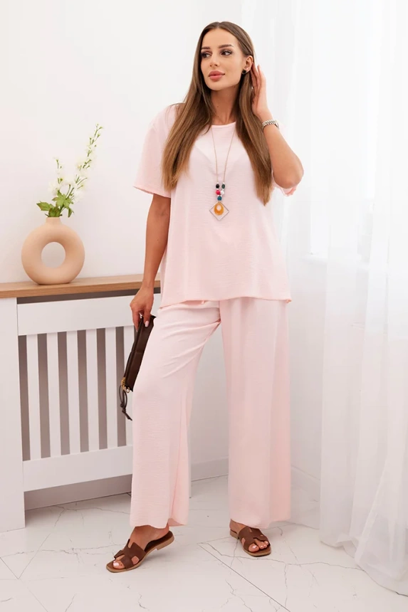 Damen-Set mit lockerer Bluse und weiter Hose puderrosa