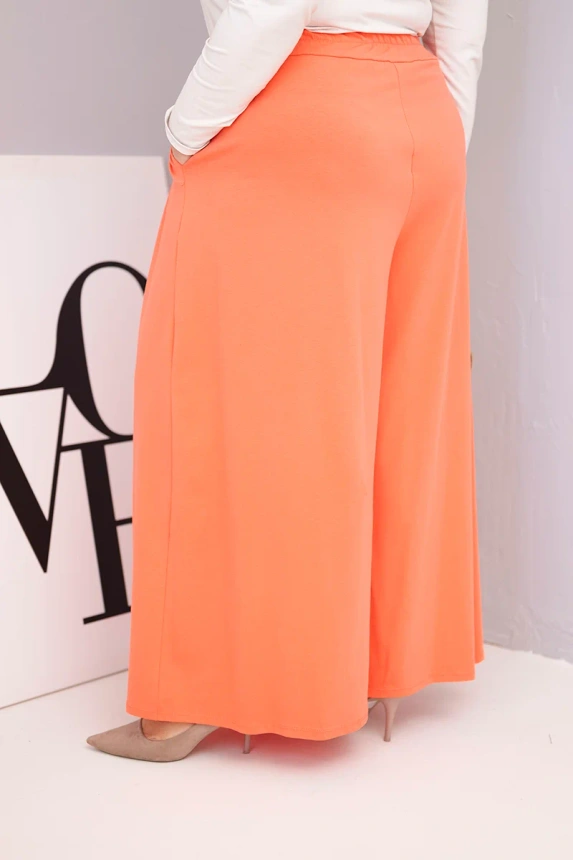 Dámské kalhoty z bavlny Plus Size s širokými nohavicemi a volným střihem meruňkové