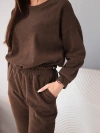 Damenensemble aus gerippter Viskose mit Sweatshirt und Hosen mit Bündchen braun